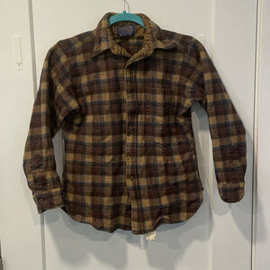 Vintage Pendleton Shirt Boys Large Plaid Wool Flannel Made In USA Outdoors Youth